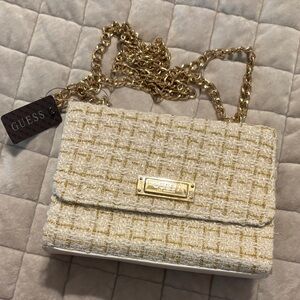Guess Woven Cream and Gold Crossbody Bag
